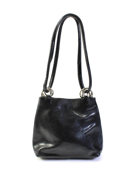 Saks Fifth Avenue Women Silver Tone Animal Print Leather Crossbody Handbag Black