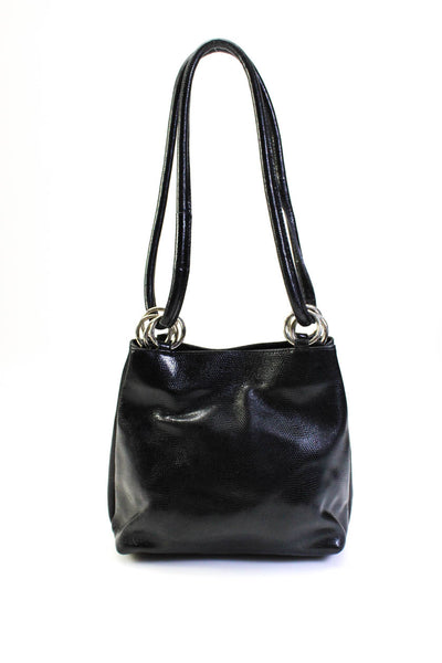 Saks Fifth Avenue Women Silver Tone Animal Print Leather Crossbody Handbag Black