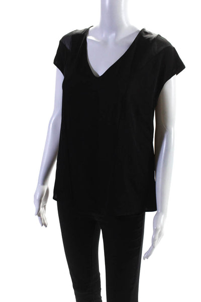 Milly Womens Silk Satin Mesh Sleeveless V-Neck Blouse Top Black Size 2