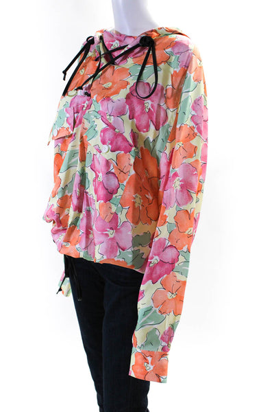 Plan C Womens Floral Print Pullover Hoodie Orange Pink Size 36