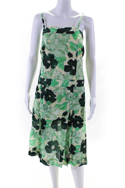 Plan C Womens Floral Print Big Blooms Cotton Organza Dress Mint Green Size 40