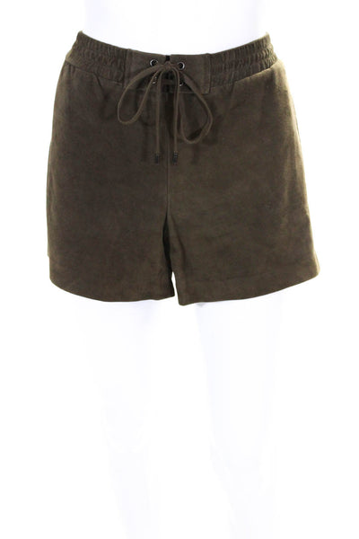 Vince Womens Leather Elastic Waistband Drawstring Shorts Green Size M