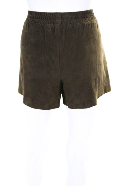 Vince Womens Leather Elastic Waistband Drawstring Shorts Green Size M
