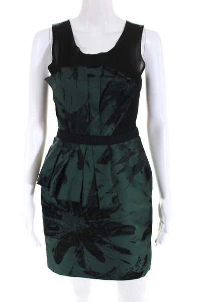 Behnaz Sarafpour Womens Floral Elastic Waist Ruffled Sheath Dress Green Size 4