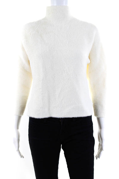 Michelle Mason Turtle Neck Long Sleeve Textured White Shirt Extra Small