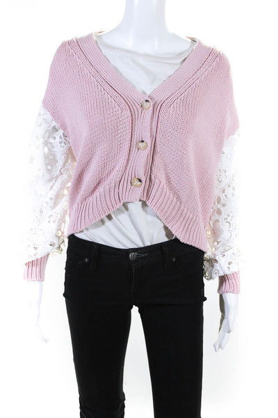 CO|TE Womens Lace-Sleeve Margot Knit Claire Macrame Cardigan White Pink Size 38