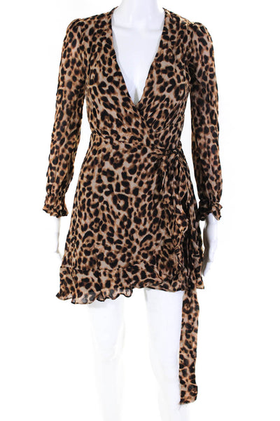 Essentiel Antwerp Womens Cheetah Print Tie Wrap Dress Brown Black Size 2US 34EU