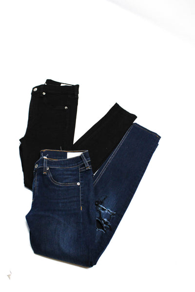 Rag & Bone Womens Buttoned Distress Skinny Leg Jeans Blue Black Size 26 29 Lot 2