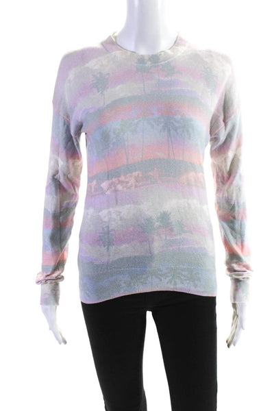 27 Miles Womens Cotton Palm Tree Printed Crew Neck Sweater Multicolor Size XS