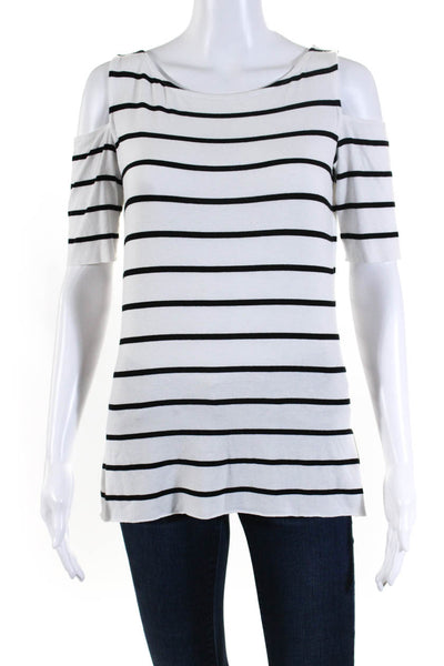 Bailey 44 Womens Striped Open-Shoulder T-Shirt Top White Black Size M