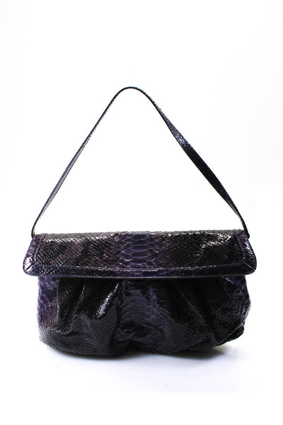 Sondra Roberts Womens Faux Python Top Handle Vegan Tote Handbag Purple