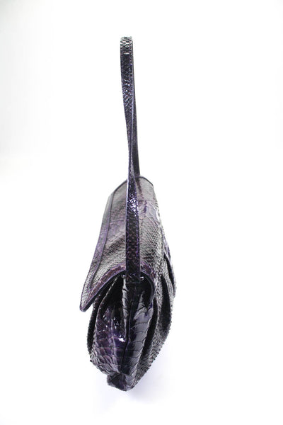 Sondra Roberts Womens Faux Python Top Handle Vegan Tote Handbag Purple