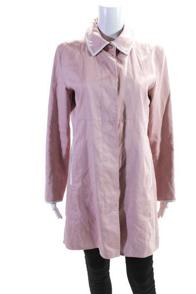Coach Womens Pink Cotton Leather Trim Long Sleeve Trench Coat Size 8