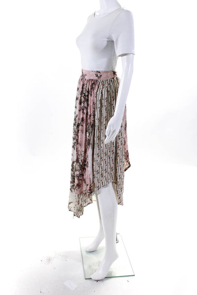 Agua Bendita Womens Floral Draped Elastic Waist A-Line Maxi Skirt Beige Size S