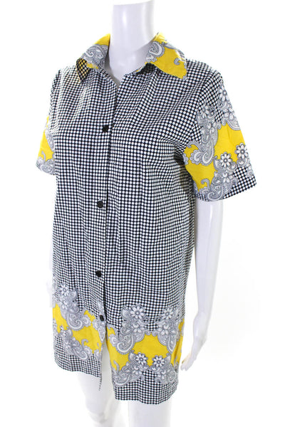 Muze Women's Printed Short Sleeve Mini Shirt Dress Multicolor Size L