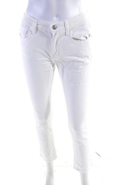 Current/Elliott Womens Mid Rise Slim Leg Jeans White Cotton Size 23