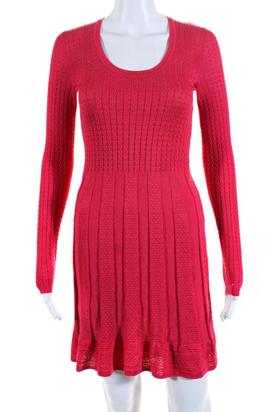 M Missoni Womens Long Sleeve A Line Scoop Neck Dress Pink Size 6