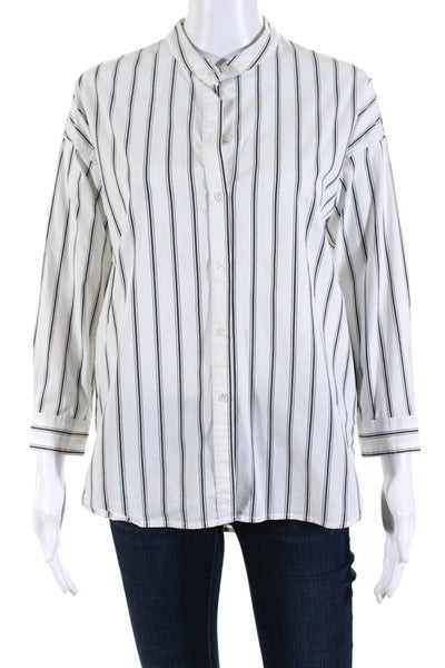 Joie Womens Striped Pattern Long Sleeve Button Front Shirt Top White Size XXS