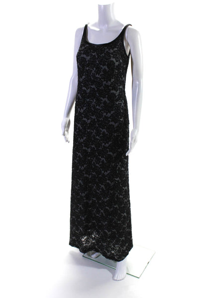 Carmen Marc Valvo Womens Sequined Floral Lace Embroidered Gown Black Gray Size 4