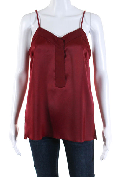 ATM Womens Buttoned Spaghetti Strap Side Split Textured Tank Top Red Size M