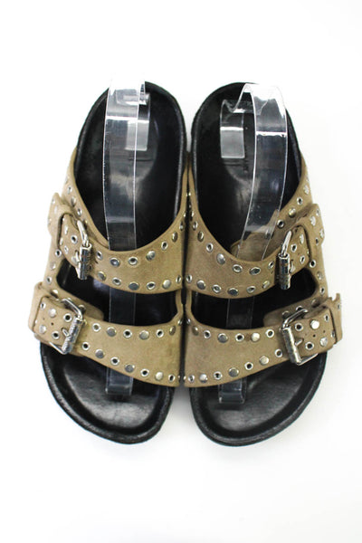 Isabel Marant Womens Buckled Studded Strapped Sandals Green Size 7