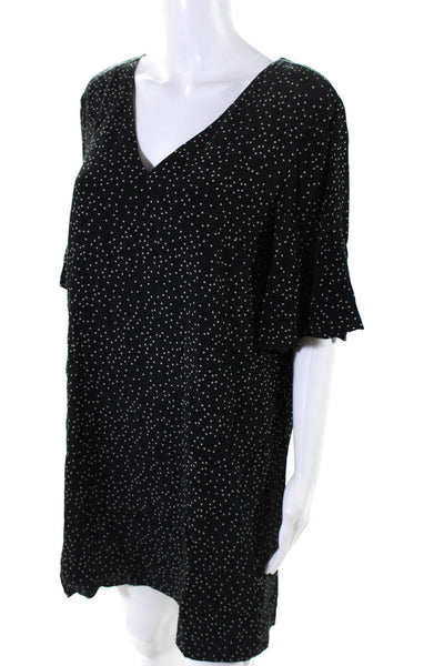Madewell Womens Back Zip Short Sleeve V Neck Dotted Shift Dress Black Size 6
