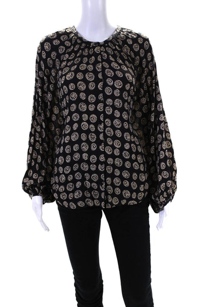 Amuse Society Womens Printed Button Down Shirt Black Size Large