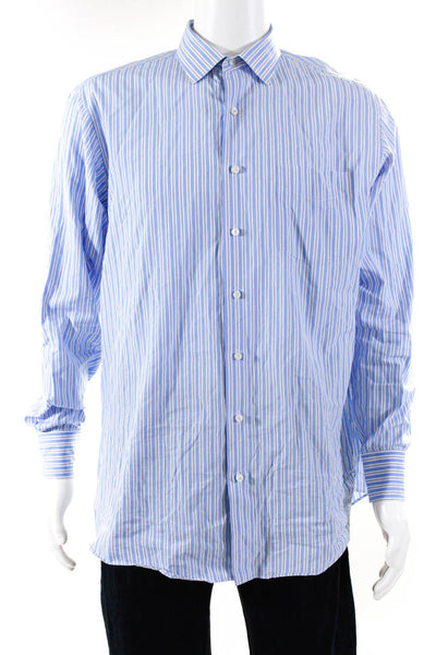 Roger Concept Mens Striped Button Down Dress Shirt Blue Size 40