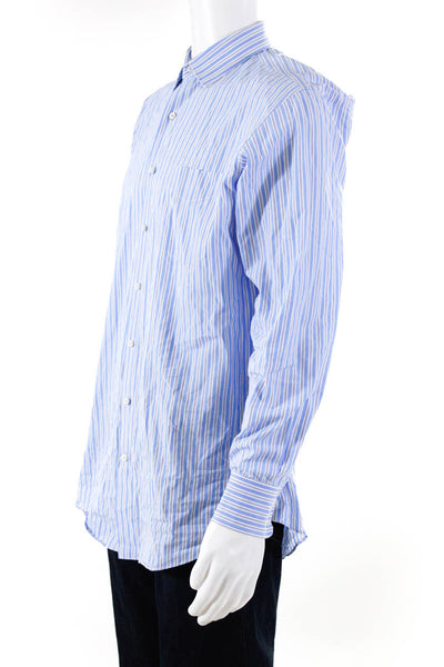 Roger Concept Mens Striped Button Down Dress Shirt Blue Size 40