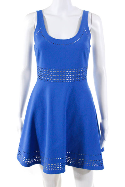 Elizabeth & James Women's Scoop Neck A Line Laser Cut Mini Dress Blue Size 2