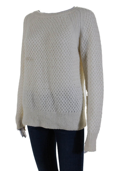 ALC Womens Mohair Textured Knit Crew Neck Long Sleeve Sweater Ivory Size M