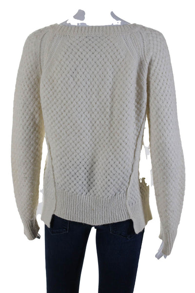 ALC Womens Mohair Textured Knit Crew Neck Long Sleeve Sweater Ivory Size M