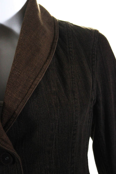 Urban Zen Womens Cotton Denim Shawl Collar Button Up Jacket Brown Size 6