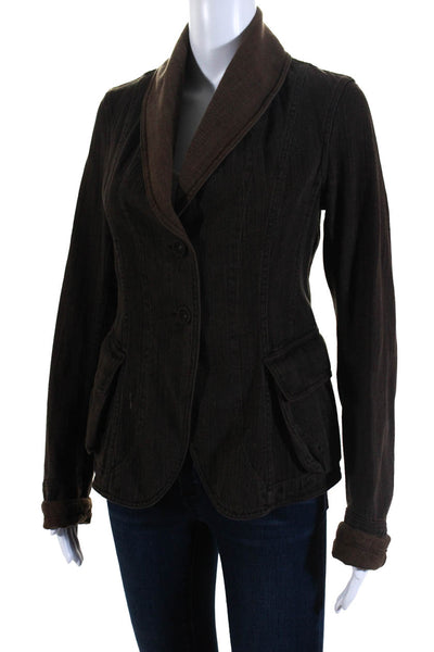 Urban Zen Womens Cotton Denim Shawl Collar Button Up Jacket Brown Size 6