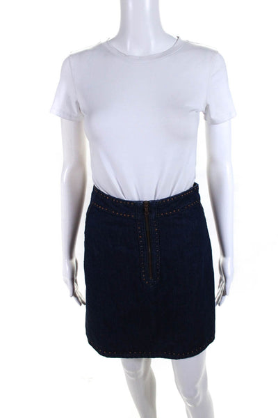Sandro Womens Denim Studded Mid Rise A-Line Short Jean Skirt Blue Size 1