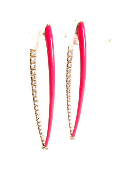 Melissa Kaye Womens 18kt Yellow Gold Diamond Pink Enamel Earrings TCW 15 Grams