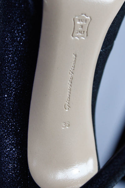 Gianvito Rossi Women's Glitter Suede Peep Toe Pumps Black Size 36