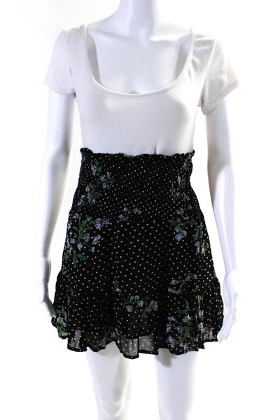 Ganni Womens Chiffon Polka Dot Floral Print Mini Skirt Green Black Size 4