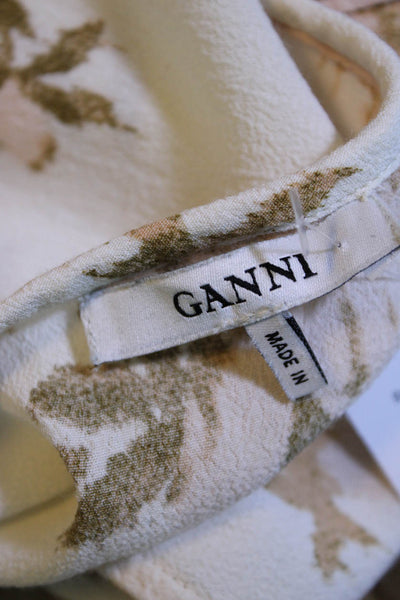 Ganni Womens Sleeveless Floral Print V-Neck Tank Top White Pink Size 36