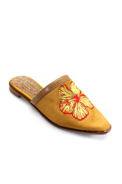 Scotch And Soda Womens Floral Embroidered Mules Brown Yellow Canvas Size 37