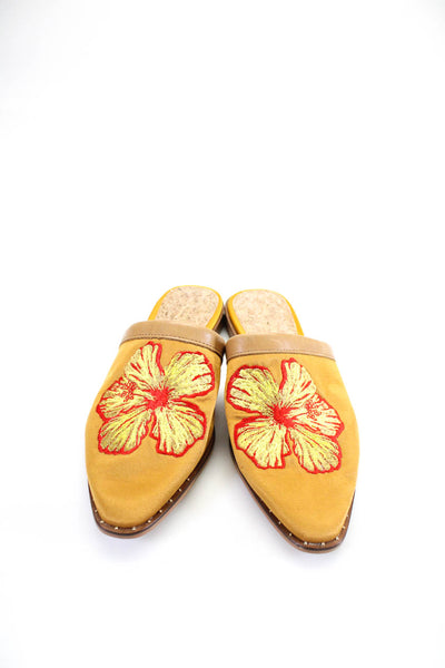 Scotch And Soda Womens Floral Embroidered Mules Brown Yellow Canvas Size 37