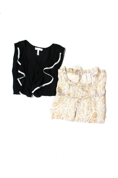 Joie J Joie Womens Solid Paisley Silk Blouse Tops Black Beige Size S/M Lot 2