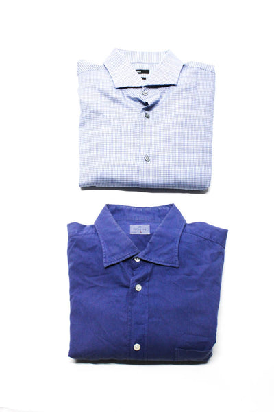 Boss Hugo Boss Hartford Mens Striped Button Collar Shirts Blue Size L 16.5 Lot 2