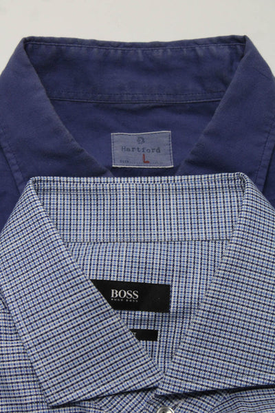 Boss Hugo Boss Hartford Mens Striped Button Collar Shirts Blue Size L 16.5 Lot 2