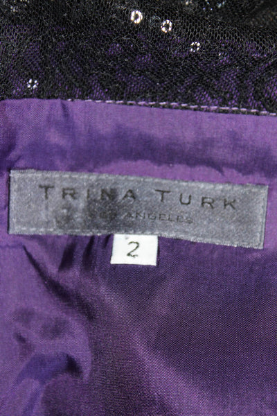 Trina Turk Womens Sequined Short Sleeve Dress Purple Black Size 2