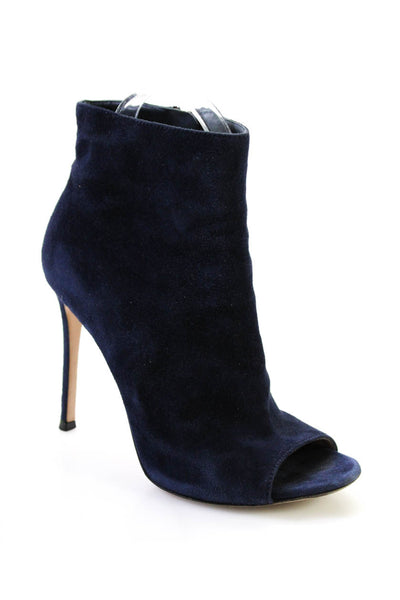 Gianvito Rossi Womens Blue Suede Peep Toe High Heel Ankle Boots Shoes Size 6