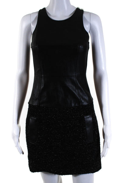 Bailey 44 Womens Scoop Neck Sleeveless Leather Tweed Midi Dress Black Size XS