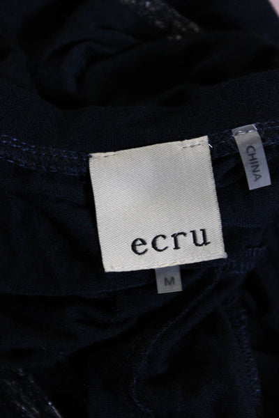Ecru Womens Scoop Neck Sleeveless Metallic Trim Tank Top Blue Size Medium