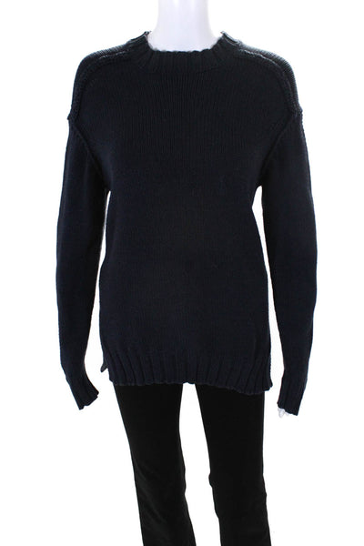 Magaschoni Women's Cotton Mock Neck Pullover Sweater Navy Size M