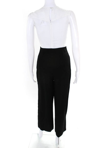 BCBGMAXAZRIA Womens Sleeveless Chiffon Colorblocked Jumpsuit White Black Size 0